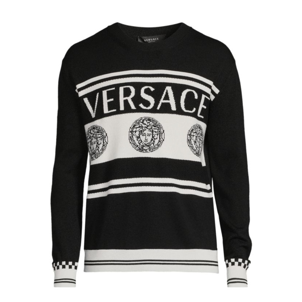 NWT Versace Medusa Logo Wool Knit Sweater Black 40 US (50 Eu) Italy A86467